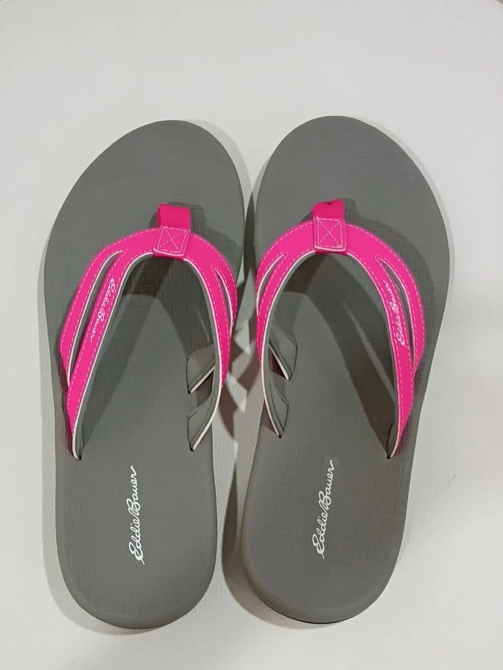 Eddie Bauer Gray Sandal Flip-Flops with Bright Pink Straps
